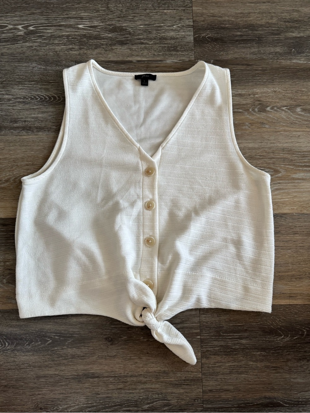 J. Crew Cream Knit Button-Front Tie Tank
